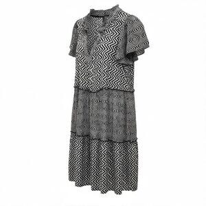 Anthropologie Penrose Tiered Mini Dress Size Small Geometric Print Navy Blue